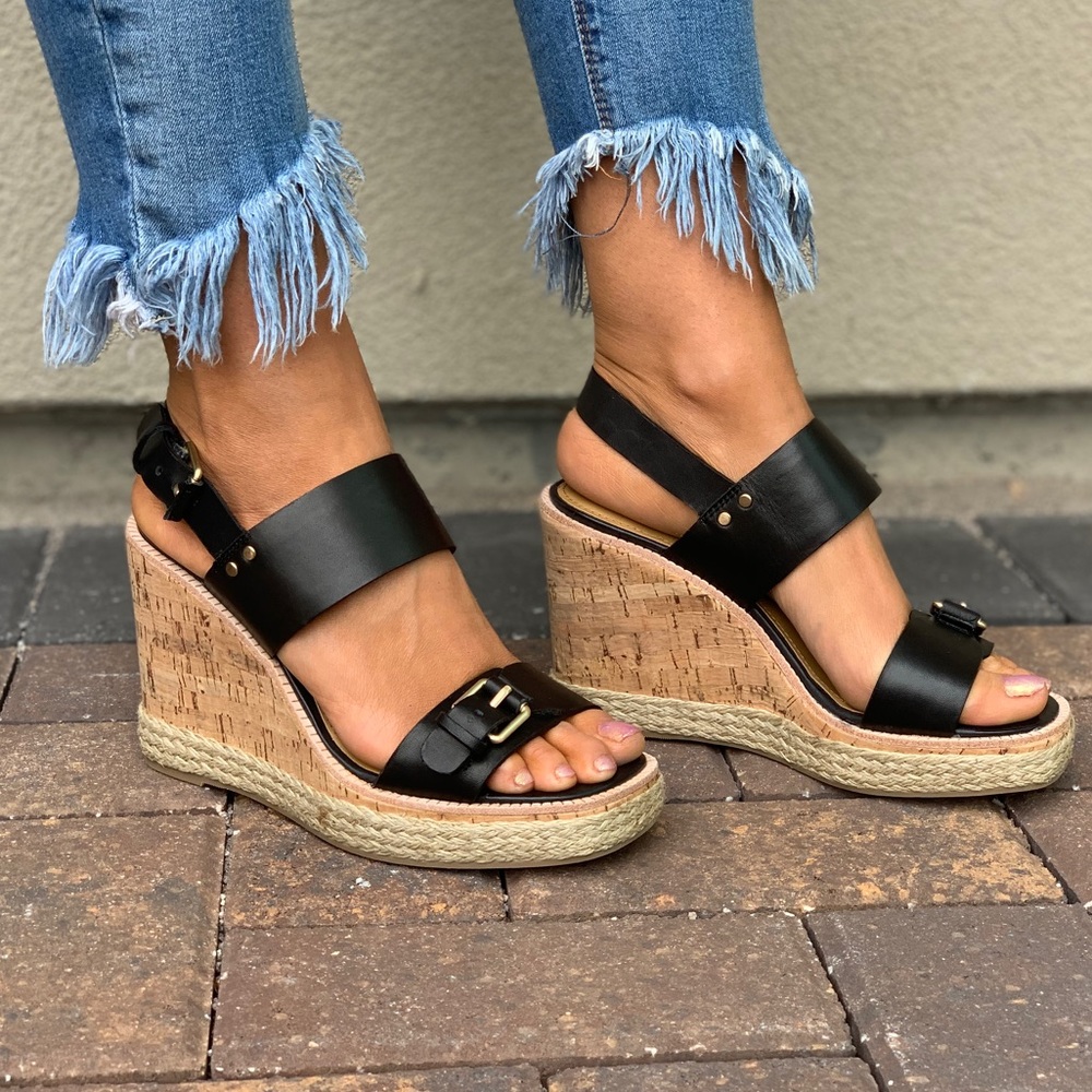 Leather Cork Espadrille Platform Wedge Sandal - Picture 4 of 8